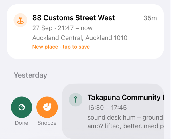 An Inbox job swiped to the right, showing the Done and Snooze buttons.